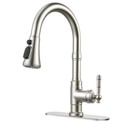 FORIOUS Vintage Kitchen Faucets with Pull Down Sprayer, Brushed Nickel High Arc Single Handle Stainless Steel Transitional Pull Out Sink Faucet for Farmhouse Camper Rv Bar, Fit for 1 or 3 Hole