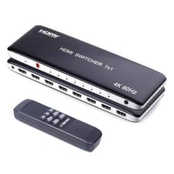 Univivi 7 Port HDMI Switch Version 2.0 4K@60Hz HDMI Switcher Support HDR & HDCP 2.2, Full HD/3D with IR Wireless Remote Control and Power Adapter