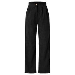 Generic Women's Vintage Corduroy High Elastic Waist Wide Leg Pocketed Pant Solid Straight Leg Loose Trouser with Pocket
