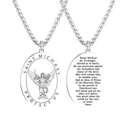 HANRESHE Medalla De San Benito Necklace Stainless Steel Silver St Benedict Medals Pendant Gift for Men
