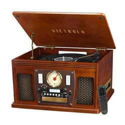 Victrola 8-in-1 Bluetooth Record Player & Multimedia Center, Built-in Stereo Speakers - Turntable, Wireless Music Streaming, Real Wood | Espresso