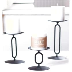 Melt Candle Company Candle Holders Black Metal Base Candleholders for Desk Top Decoration Table or Mantel Centerpiece in Dining & Living Room, Candelabra for flameless LED, Sphere & Pillar Candles (Set of 3)