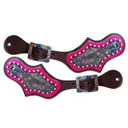 Showman Ladies Pink & Rainbow Metallic Leather Spur Straps