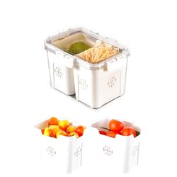 JUNMITY Fridge Storage Containers for Fruits and Vegetables Reusable Storage 2 Removable Colanders Fridge Organizers and Storage Produce Saver Fresh Keeper Bin Basket with Lids & Removable Drain Tray