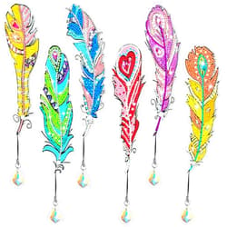 Glenmal 6 Pcs 5d Diamond Art Bookmarks DIY Feather Bookmark Rhinestone DIY Bookmarks Kits Crystal Diamond Painting Bookmarks Acrylic Bookmarks for Adult Arts Supply Crafts Gifts School Class Kid