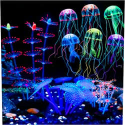 Uniclife 4 Pack Fish Tank Decorations Glowing Effect Aquarium Décor Small Silicone Artificial Jellyfish Coral Plant Ornament