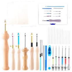 Needbrock 35 Pcs Punch Needle Kit, Punch Needle Tool Adjustable Punch Needle Embroidery Kits Include Wooden Handle Embroidery Pen Set, big eye needles, Punch Needle Cloth - Stocking Stuffers for Adults Beginne