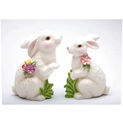 Cosmos Gifts Fine Ceramic White Bunny Rabbit with Flowers Figurine 2 Pieces Set, 7 in