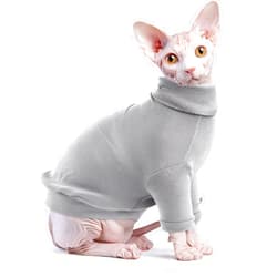 Idepet Sphynx Cat Shirt,Hairless Cats Cotton Clothes Turtleneck Sweater Breathable Pullover Kitten Apparel Adorable Vest Pajamas Jumpsuit for Cat and Small Dogs (Small, Gray)