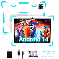 YATIOM Kids Tablet 10 inch Android 14 Tablet for Kids Octa-Core 10+64GB GMS Certified Learning Tablet with WiFi 6, Bluetooth 5.2, Dual Camera, Parental Control Child Tablet with Drop-Proof Case
