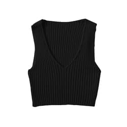 SweatyRocks Women's Ribbed Knit Crop Sleeveless V-Neck Sweater Vest Crop Tank Top