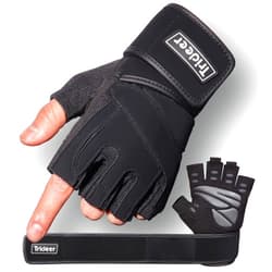 Trideer Padded Workout Gloves for Men - Gym Weight Lifting Gloves with Wrist Wrap Support, Full Palm Protection & Extra Grips for Weightlifting, Exercise, Cross Training, Fitness, Pull-up