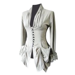 SNKSDGM Womens Gothic Steampunk Jacket Vintage Lace Victorian Medieval Costumes Waistcoat Jacket Long Trench Coat Tailcoat