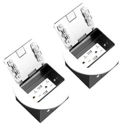 Vagueior Recessed Floor Electrical Outlet Kit, Circular Hidden 4.8A USB,20 Amp Tamper-Resistant Receptacle Outlet ，Waterproof Electrical Outlet Covcer Box, ETL Certified,Silver（2 Pack