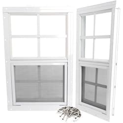 Drrowft Chicken Coops Windows 12''x18'' with Tempered Glass and Screen, (2 Pack) Shed Windows White Flush Mount Sliding Vertical Windows for Household, Sheds Barns,Garage, Playhouse