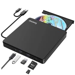 Guamar External CD/DVD Drive for Laptop, CD Burner USB C Portable DVD Player CD ROM Disk Reader with SD TF Slot 2 USB Ports, Optical Disc Drive for PC Mac MacBook Windows Linux