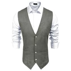COOFANDY Men's Suede Leather Suit Vest Casual Western Vest Jacket Slim Fit Vest Waistcoat
