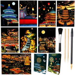 VTEAS 8 Sheets Scratch Art Painting Cards Kits for Adults & Kids, Rainbow China Forbidden City Ancient Capital Scratchboard(7.9 x 5.5 inch) with 4 tools - Tourist Souvenirs Magical Journey (Beijing / Xi'an)