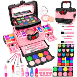 Dpai 54 Pcs Kids Makeup Kit for Girls, Princess Real Washable Pretend Play Cosmetic Set Toys with Mirror, Non-Toxic & Safe, Birthday Gifts for 3 4 5 6 7 8 9 10 Years Old Girls Kids (Pink)