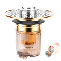 CHICHAUS Bathroom Sink Stopper and Sink Drain Strainer 2 in 1 Catches Hair and Debris Suitable for 1.34~1.46'' Drainage Holes, Sink Drain Stopper Easy to Install Say Goodbye to Clogged Drain (Gold Silver)