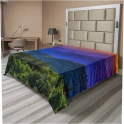 Ambesonne Appalachian Flat Sheet, Extremely Colorful Sunset Over Cowee Mountains Overlook Vista Photo Print, Soft Comfortable Top Sheet Decorative Bedding 1 Piece, King Size, Multicolor