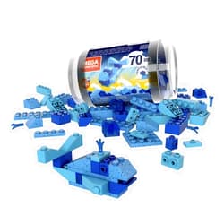 Mega Construx Wonder Builders Tubes of Color Blocks - 70 Blocks of Different Shapes, Sizes and Shades of Blue ~ Compatible with Major Brands ~ Ages 4 and Up