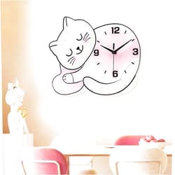 Dankeit Kids Wall Clock Battery Operated,Silent Non Ticking Cat Wall Clock,Analog Cute Pink Wall Clock for Girls Cat Lovers,Decorative Wall Clocks for Living Room Bedroom Kitchen Home Decor, 17x13inch