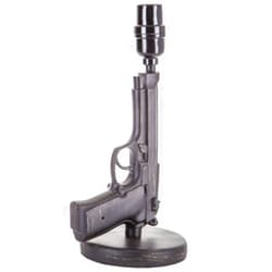 Hobby Lobby Rustic Pistol Table Lamp – Realistic Novelty Outdoor Lamp – Tabletop Lantern w/ Brushed Black Finish & Gold Detailing – Gun Decorations for Man Cave - Outdoor Torches for Desk Accessories and Decor