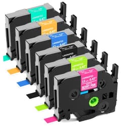 Labelife 6-Pack Replace Brother P Touch Label Tape, TZe TZ Tape 12mm 0.47 Laminated Color Label Maker Tape for Brother PT-D210 PT-H110 PT-D220 PT-D400, White on Pink/Lime Green/Orange/Blue/Green/Black