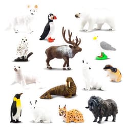 Toymany 14PCS Mini Arctic Animals Figurines Set, Polar Animals Toys with Polar Bear, Caribou, Penguin, Walrus, Wolf Figurines Cake Toppers Birthday Easter Gifts for Preschool Kids