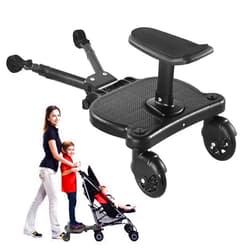 OmegaGym 2024 New-Universal Stroller Board with Detachable Seat, 2in1 Sit and Stand Stroller Glider Board for Most Strollers, Holds Children Up to 55 LBs Stroller Standing Board (Black)