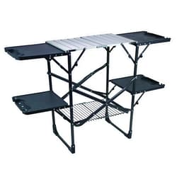 GCI OUTDOOR Slim-Fold Cook Station | Portable Folding Kitchen Table with a Heat Resistant Tabletop, 4 Side Tables & Storage Rack, Perfect for Picnics & Camping Trips