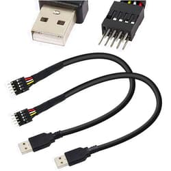 DKARDU 2 Pack 9-Pin USB IDC Dupont Motherboard Male Header to Single USB 2.0 Type A Male Cable Extender Adapter Converter Cable 7.8inch (20cm)