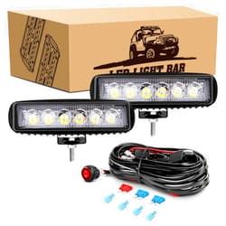 GOOACC 2 PCS 18w Spot Led Light Bar Work Light Pods Off Road Driving Light Fog Light Reverse Lights with 16AWG Off Road Wiring Harness-2 Leads for Truck Truck Boat SUV ATV, 2 Years Warranty