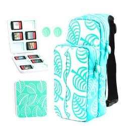 GLDRAM Travel Bag Bundle for Nintendo Switch, Cute Carrying Case for Switch Lite & Switch OLED, Shoulder Bag Accessories Kit for Switch with Game Case, Thumb Grip Caps ( Animal Leaf Crossing)
