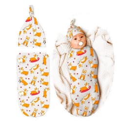 Lcokin Cute Swaddle Blanket Dog Corgi Baby Stuff Newborn Baby Swaddling Blanket Sleep Sack with Beanie Hat Sets for Boys Girls Infant and Baby Shower Unisex