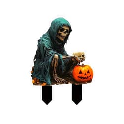 Forauzon Halloween Pumpkins & Skulls Acrylic Decorative Floor Plug - Garden for Outdoor Lawn, Yard, Patio, Potted Plants - Spooky Garden Ornaments for Halloween Décor(Skull)