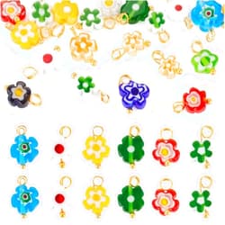 20Pcs Flower Glass Charms Handmade Millefiori Lampwork Charms Mixed Floral Pendants for DIY Earrings Necklaces Bracelet Chain Jewelry Making Crafts Supplies Mixed Color