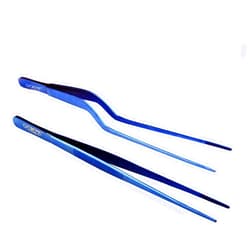 O'Creme Culinary Stainless Steel Tweezer Tongs Set of 2 - One 10 Inch Straight and One 8 Inch Offset Blue Color