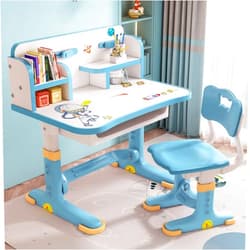 Tulkdexi Kids Functional Desk and Chair Set, Study Desk for Children with Chair, Kids Desk and Chair Set,Height Adjustable Children School Study Desk with Storage Drawer for Boys Girls(Pink) Blue