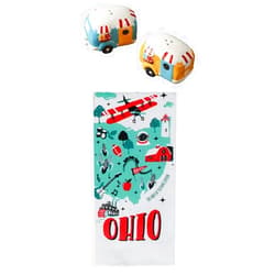 DHE 3 Piece Retro Camper Kitchen Accessory Bundle, Vintage Camper Salt/Pepper Set and Ohio Road Trip Dual Purpose Towel