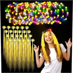 Generic 36PCS Yellow Easter LED Lights Hair and LED Flower Crown Headband Set,Easter Yellow Hair,Light-Up Fiber Optic LED Hair Barrettes Extensions,Glow in The Dark Hair Accessories for Wedding Mother's Day