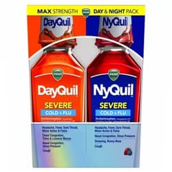 Vicks DayQuil and NyQuil SEVERE, Liquid Cough, Cold and Flu Relief, Sore Throat, Fever, and Congestion Relief, Day and Night Relief, Berry Flavor, 12 FL OZ Day and Night Pack Adult (Berry Flavor)