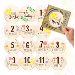 EnjoyMyDesign Floral Baby Monthly Milestone Wooden Circles for Newborn Girl Photography Props 7 Reversible Wooden Monthly Milestone Baby Photo Cards Pregnancy Baby Girl Newborn Essentials Baby Keepsake
