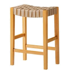 Maven Lane Emerson 26 Inch Tall Counter Height Backless Saddle Barstool in Weathered Natural Wood Finish with Avanti Bone Vegan Leather Seat