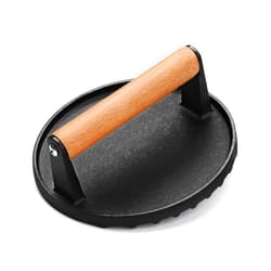 AIVIKI Burger Press, Smash Burger Press for Blackstone Griddle, Heavy Duty Cast Iron Round 6.9In Bacon Grill Press with Wood Handle, Meat Steak Weight for Sandwich, Paninis (Round)