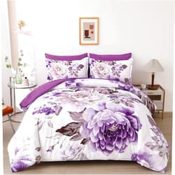 Dintszyayue 7 Pieces Comforter Set King, Purple Floral Bed in a Bag, Elegant Flower Print Bedding Sets Lightweight Bed Comforter Set for All Season with Flat Sheet, Fitted Sheets, Pillowcases & Shams