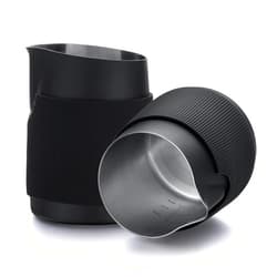 Normcore Handleless Milk Pitcher - Espresso Steaming Pitcher with Round Spout - 18/8 Stainless Steel Milk Frothing Jug, Black Non-Stick - Premium Barista Tools - Black - 15.2 oz (450 ml)