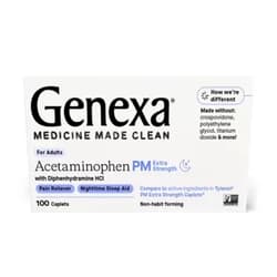 Genexa Extra Strength Pain & Fever PM Acetaminophen & Sleep Aid Caplets, 100 Count 100 Count (Pack of 1)