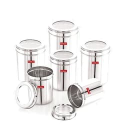 NATULIX Stainless Steel Containers for kitchen with See Through Lid | Ubha Dabba | Vertical Canisters | Silver (Combo Pack of 750ml & 1000ml 3pcs Each- 6pc)